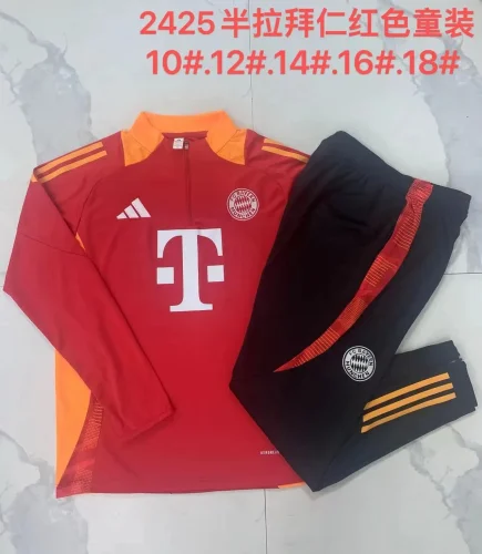 E890# 2024-25 Half zipper Bayern red suit (kids)