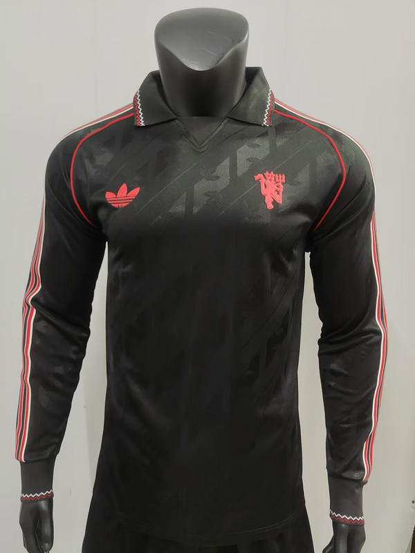 2024-25 Manchester United Black Model Long sleeve Player version jersey (The player version is more slim fit, it is recommended to buy one size larger)