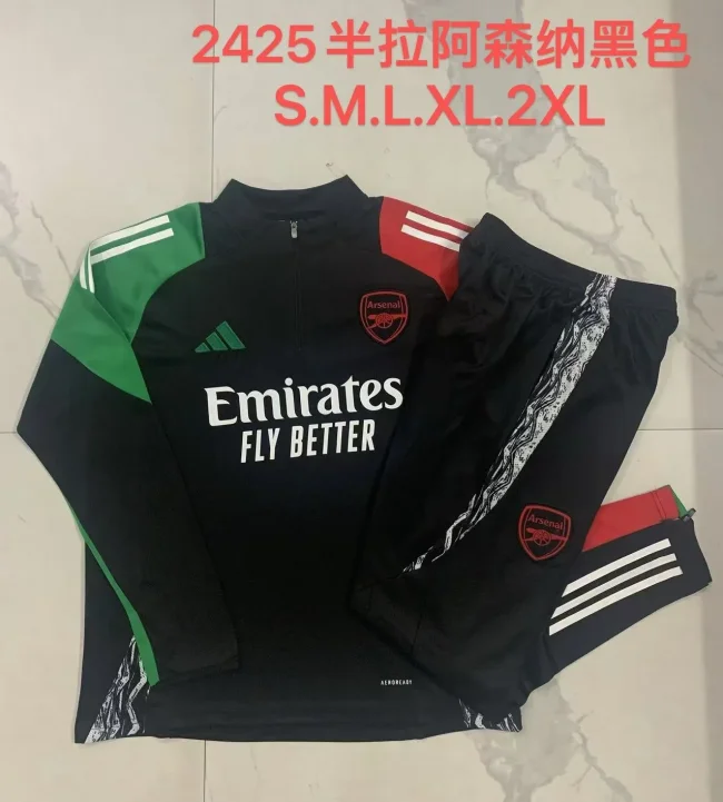 B955# 2024-25 Half zipper Arsenal black (shoulder red and green) suit