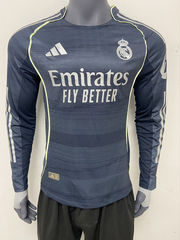 2025-26.Real Madrid Away Player Version Long sleeve jersey (The player version is more slim fit, it is recommended to buy one size larger)