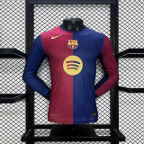 2024-25 Barcelona Home Long Sleeve Player Version (Big Sponsor)(The player version is more slim fit, it is recommended to buy one size larger)