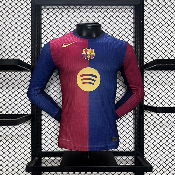 2024-25 Barcelona Home Long Sleeve Player Version (Big Sponsor)(The player version is more slim fit, it is recommended to buy one size larger)