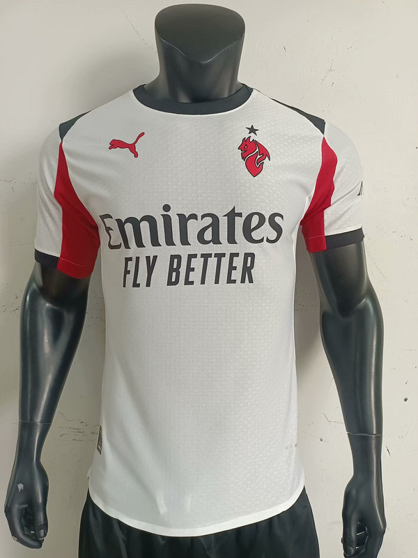 2025-26 AC Milan white player version jersey (The player version is more slim fit, it is recommended to buy one size larger)
