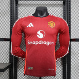 2024-25 Manchester United home long sleeve player version jersey(The player version is more slim fit, it is recommended to buy one size larger)