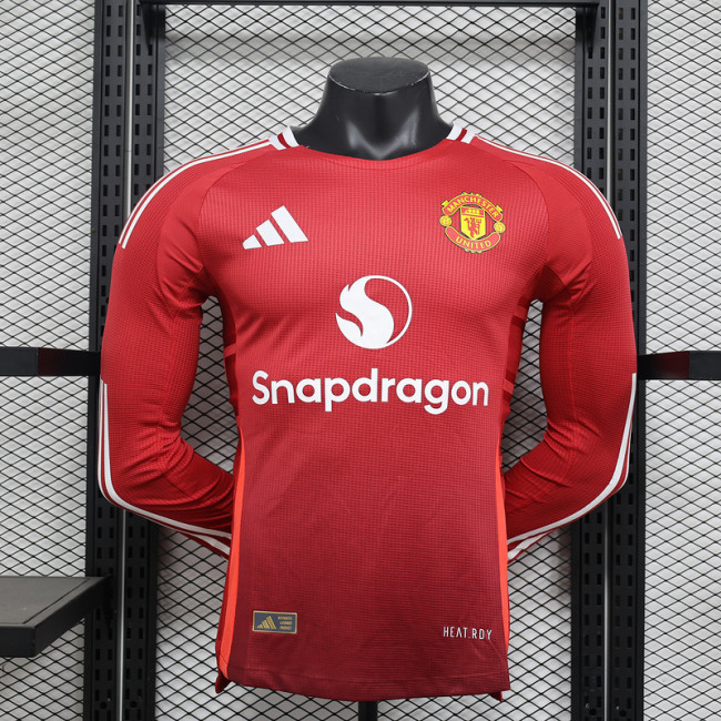 2024-25 Manchester United home long sleeve player version jersey(The player version is more slim fit, it is recommended to buy one size larger)