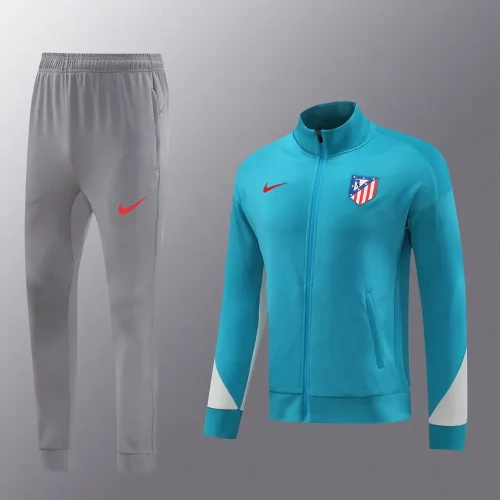 2024 Atletico Madrid Long Zipper 01 Lake Blue Suit