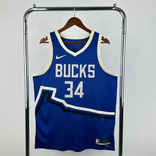 Season 2025 Milwaukee Bucks Blue No. 34 ANTETOKOUNMPO NBA Jersey