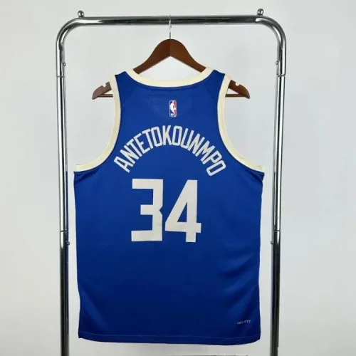 Season 2025 Milwaukee Bucks Blue No. 34 ANTETOKOUNMPO NBA Jersey