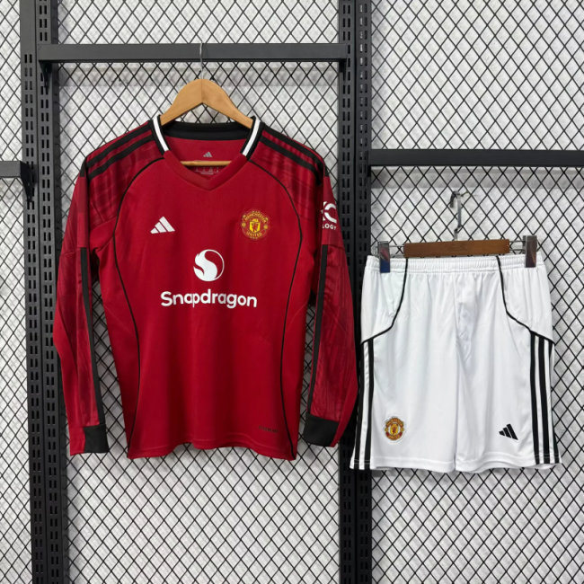 Manchester united 202526 home long sleeve Kids Kit