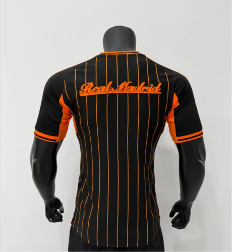 Real Madrid 202526 black orange Player Version Baseball jersey size S-2XL
