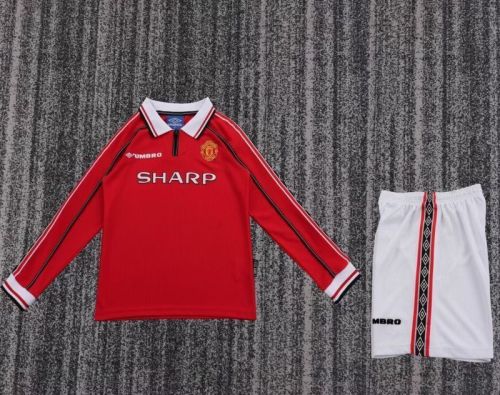 Retro Manchester united 1998/99 Home Long Sleeve kid kit size: 16-28