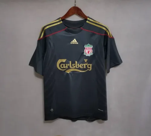Liverpool 2009-10 away gray black soccer jerseys