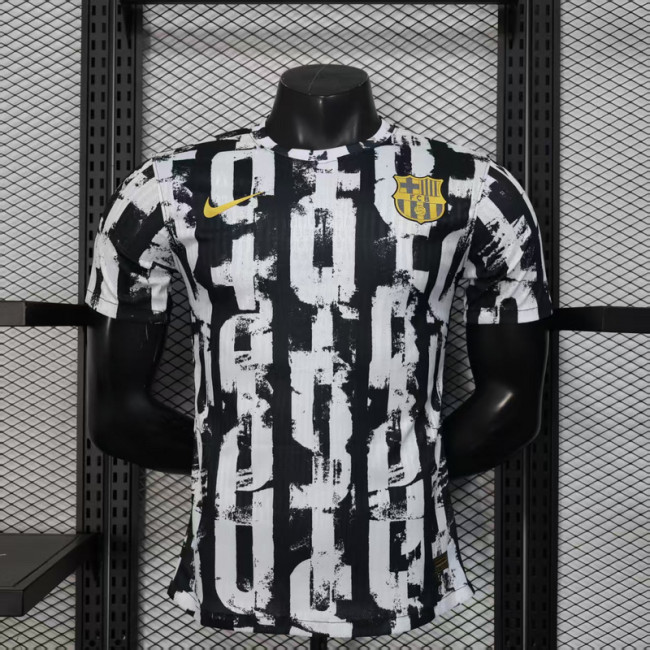 2025-26 Barcelona black and white special player version jersey   (The player version is more slim fit, it is recommended to buy one size larger)