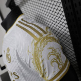 2024-25 Real Madrid   white and gold dragon player version jersey  (The player version is more slim fit, it is recommended to buy one size larger)