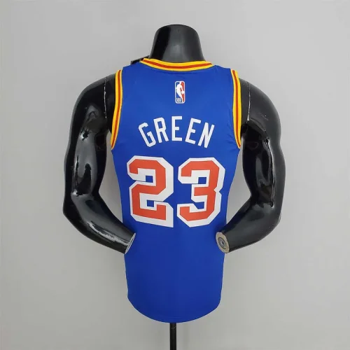 75th Anniversary Green#23 Warriors Vintage Blue NBA Jersey