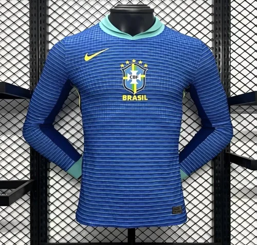Player Version 2024 Brazil Away Blue Jersey (The player version is more slim fit, it is recommended to buy one size larger)