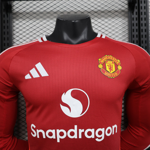 2024-25 Manchester United home long sleeve player version jersey(The player version is more slim fit, it is recommended to buy one size larger)