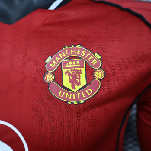 2025-26 Manchester United   home long sleeve player version jersey   (The player version is more slim fit, it is recommended to buy one size larger)