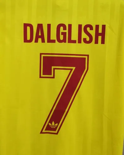 Liverpool 1985-86 yellow third away soccer jerseys