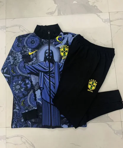 A814# 2024-25 long zipper Brazil gray blue inkjet suit