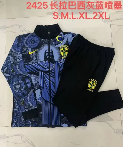 A814# 2024-25 long zipper Brazil gray blue inkjet suit