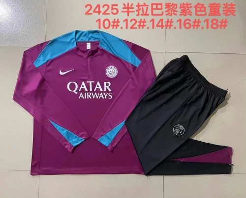 E886# 2024-25 Half zipper Paris Saint-Germain purple suit (kids)