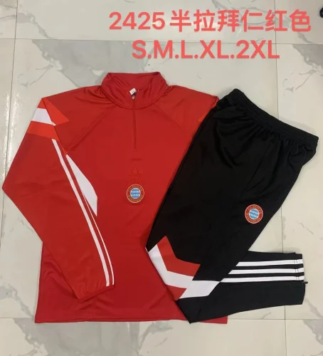 B933# 2024-25 Half zipper Bayern red suit (Clover Adidas logo)