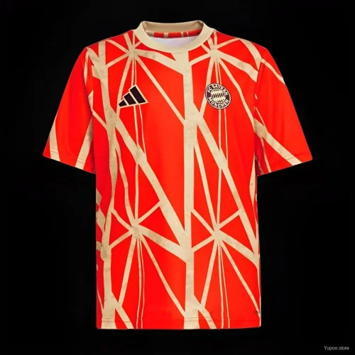 2024-25 Bayern Munich Light Red With Gold Cut-Out Pre-Match Jersey