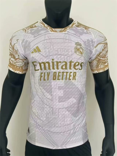2023-24 Real Madrid White-Gold Dragon Special Edition Player version Jersey(The player version is more slim fit, it is recommended to buy one size larger)