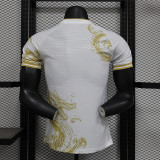 2024-25 Real Madrid   white and gold dragon player version jersey  (The player version is more slim fit, it is recommended to buy one size larger)