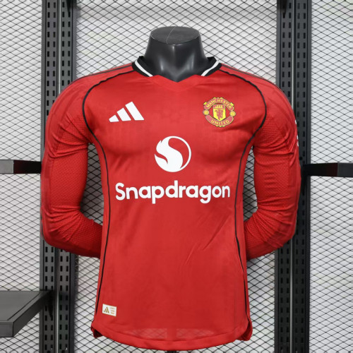 2025-26 Manchester United   home long sleeve player version jersey   (The player version is more slim fit, it is recommended to buy one size larger)