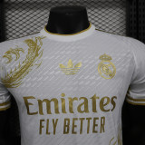 2024-25 Real Madrid   white and gold dragon player version jersey  (The player version is more slim fit, it is recommended to buy one size larger)