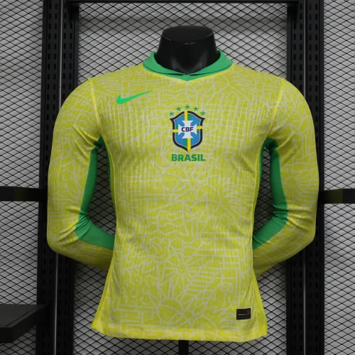 2024 Brazil home long sleeve player version jersey (The player version is more slim fit, it is recommended to buy one size larger)
