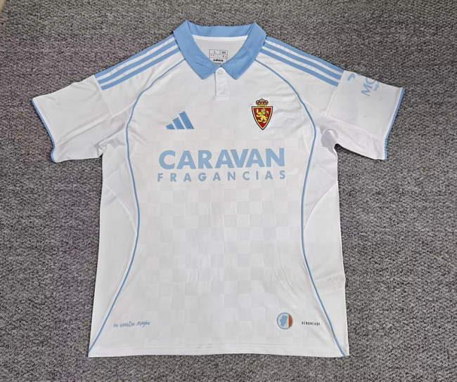 2025-26 Real Zaragoza home soccer jersey