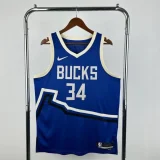 Season 2025 Milwaukee Bucks Blue No. 34 ANTETOKOUNMPO NBA Jersey