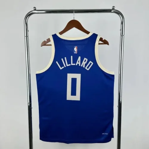 Season 2025 Milwaukee Bucks Blue No. 0 LILLARD NBA Jersey