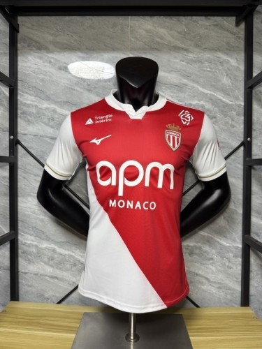 2025-26 Monaco home with sponsor player version soccer jersey with sponsor size  (The player version is more slim fit, it is recommended to buy one size larger)