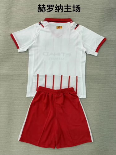 Girona FC 2025-26 home kid kits occer jersey