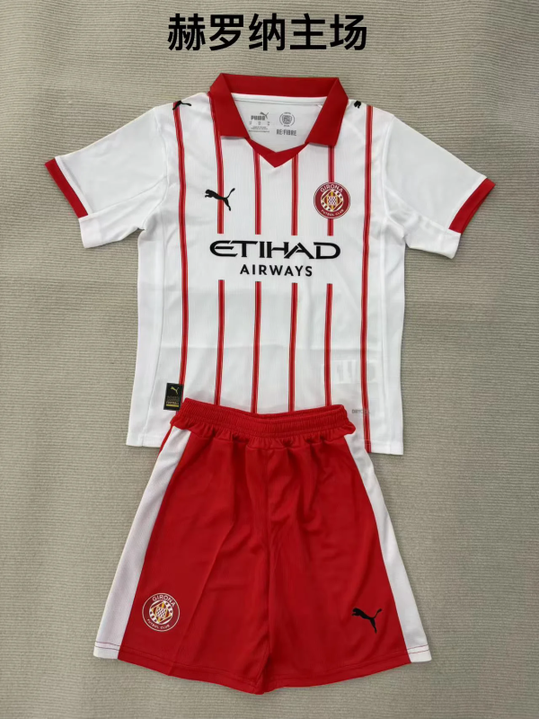Girona FC 2025-26 home kid kits occer jersey
