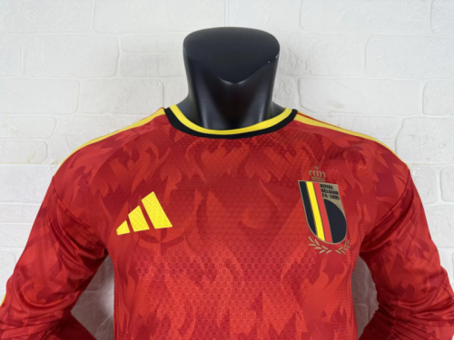 Belgium 2025-26 Home Long Sleeve player version Jersey(The player version is more slim fit, it is recommended to buy one size larger)