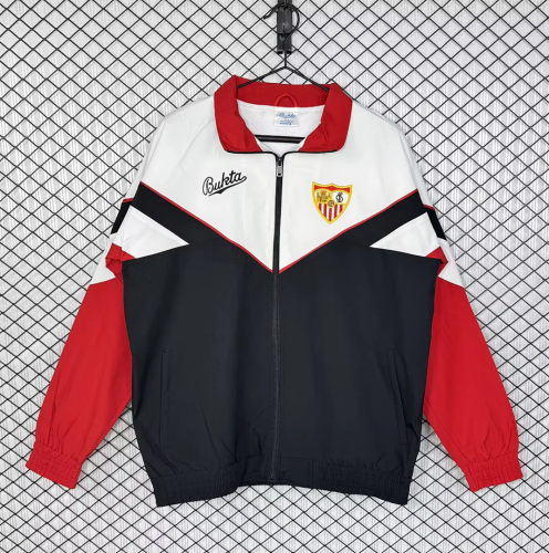 Retro Sevilla 1992-93 White Black And Red Windbreaker