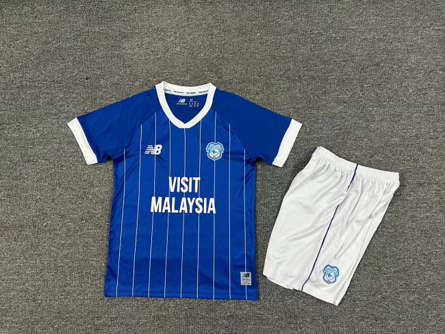 kids kit Cardiff City 2025-26 home soccer jersey