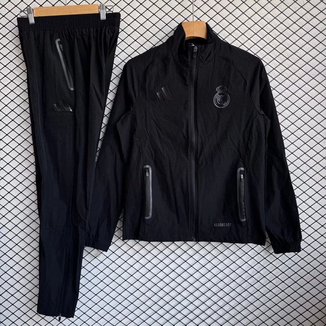 Real Madrid 202526 Black Windbreaker Suit Size S-2XL