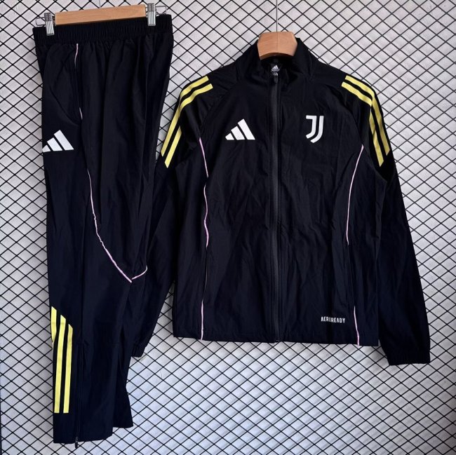 Juventus 202526 Black Windbreaker Suit Size S-2XL