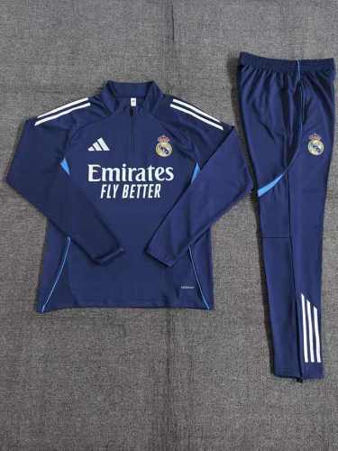 Real Madrid 2025-26 Dark Blue Half zipper training clothes Kid