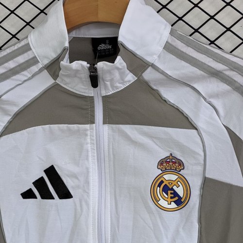 Real Madrid 2025-26 Gray and White Windbreaker Suit