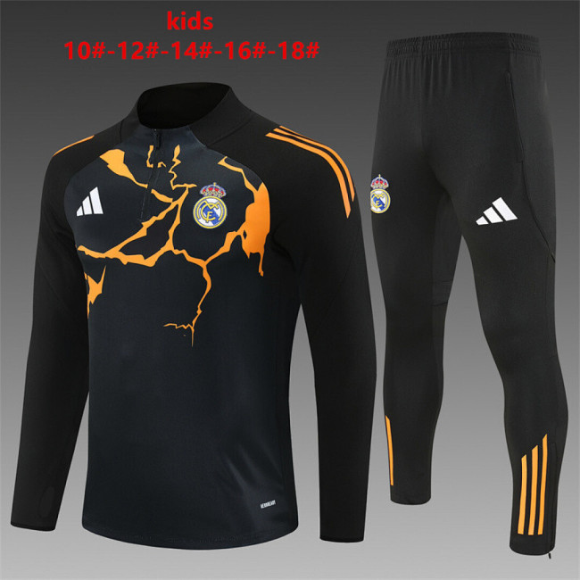 Real Madrid 2025-26 Black and Orange Half zipper training clothes Kid