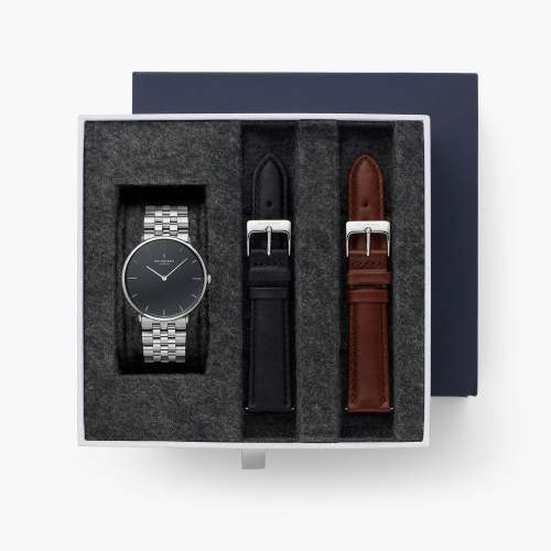 Native - BUNDLE Black Dial Silver | Silver 5-Link / Black Leather / Brown Leather Strap