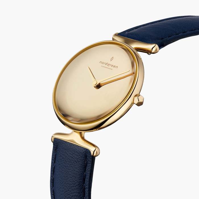 Unika | Polished Metal Dial - Navy Blue Vegan Leather