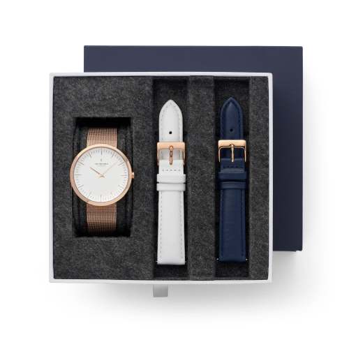 Infinity - BUNDLE White Dial Rose Gold | Mesh / White / Navy Leather Straps